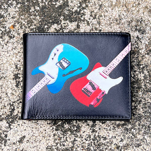 'Retro' Guitar Print Leather RFID Wallet