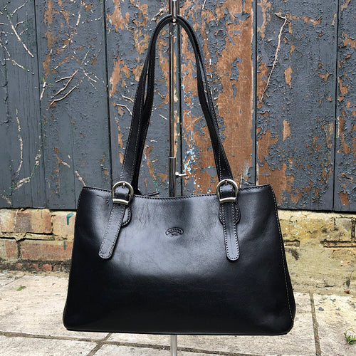 Black 'Alessandra' Italian Leather Handbag (front)