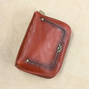 Small Dome Shape Italian Leather Zip Round Purse | Marron