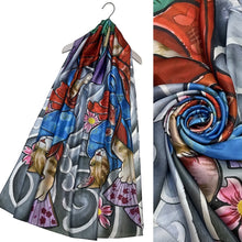 Load image into Gallery viewer, Japanese Cat Geisha Print Silk Scarf (flat)
