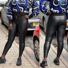 Load image into Gallery viewer, Slim Fit Leather Look Leggings with Gold Button Detail
