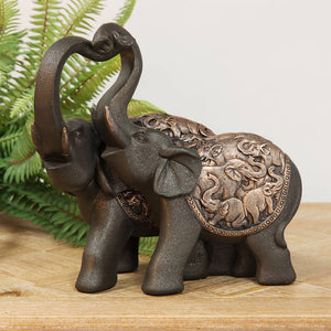 Pair of Resin Elephants Figurine with Trunk Raised