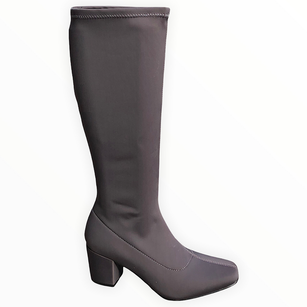 Stretchy Grey Long Boots with Heel