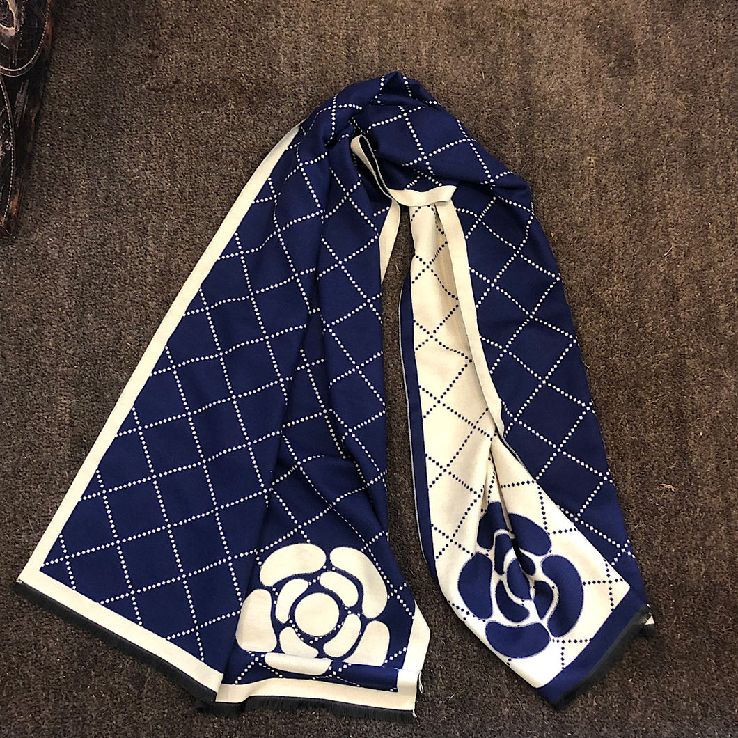 Luxurious Navy & Stone Reversible Scarf/Shawl