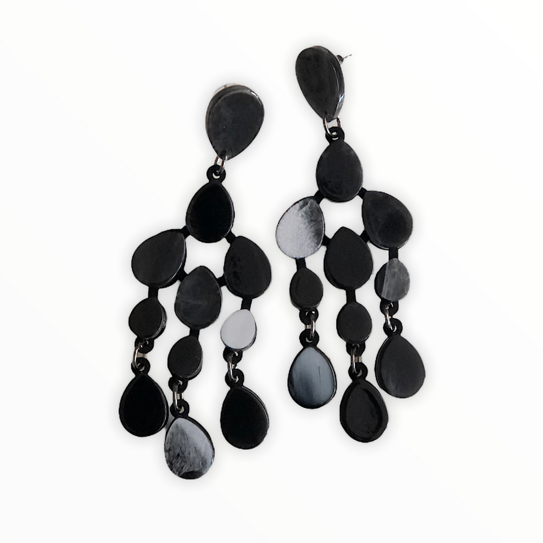 Resin Tassel Drop Earrings | Black & White