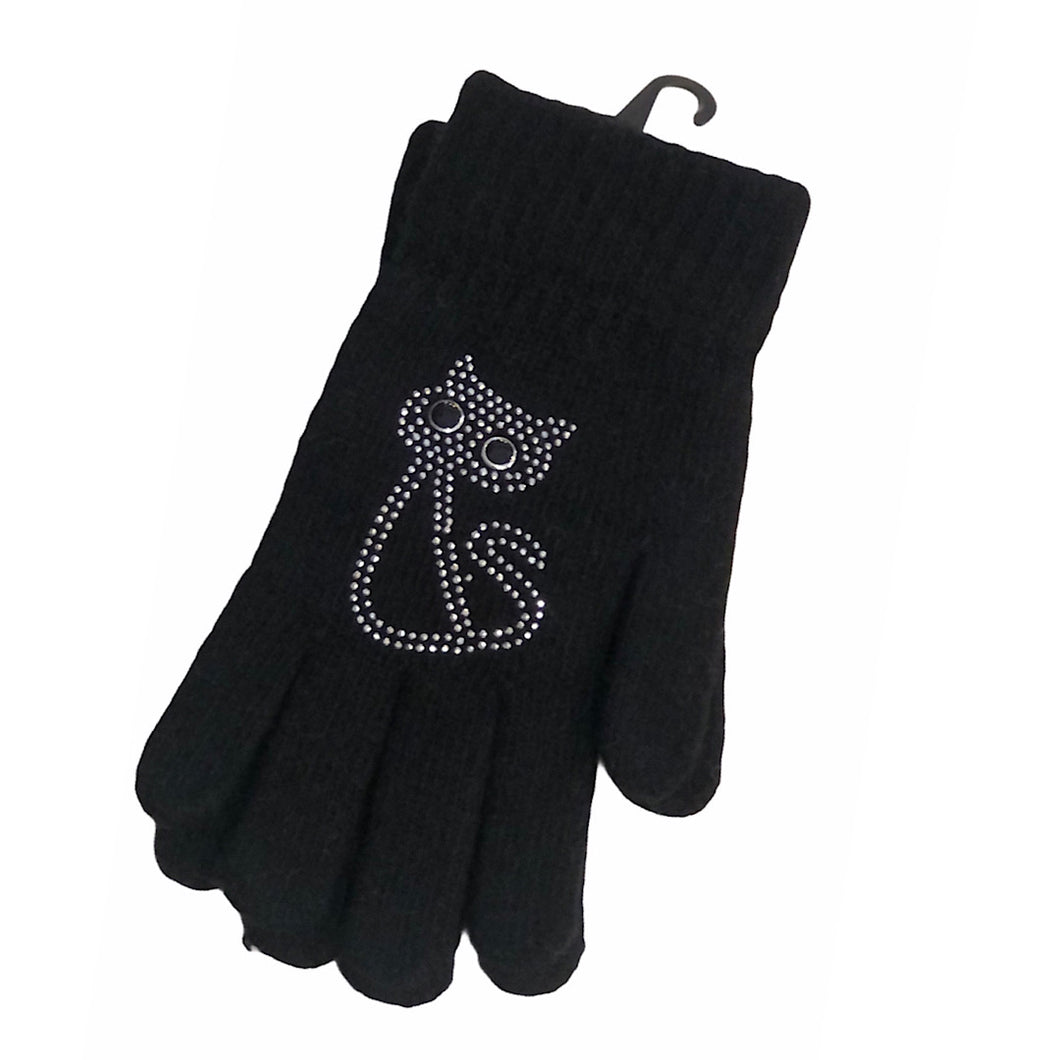Cat Design Knitted Gloves