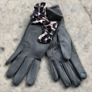 Animal Print Bow Knot Suedette Gloves | Dark Green