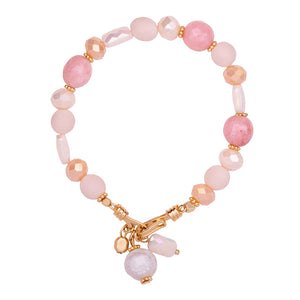 Pink & Gold 'Venus' Semi-Precious Stone Crystal Elasticated Bracelet