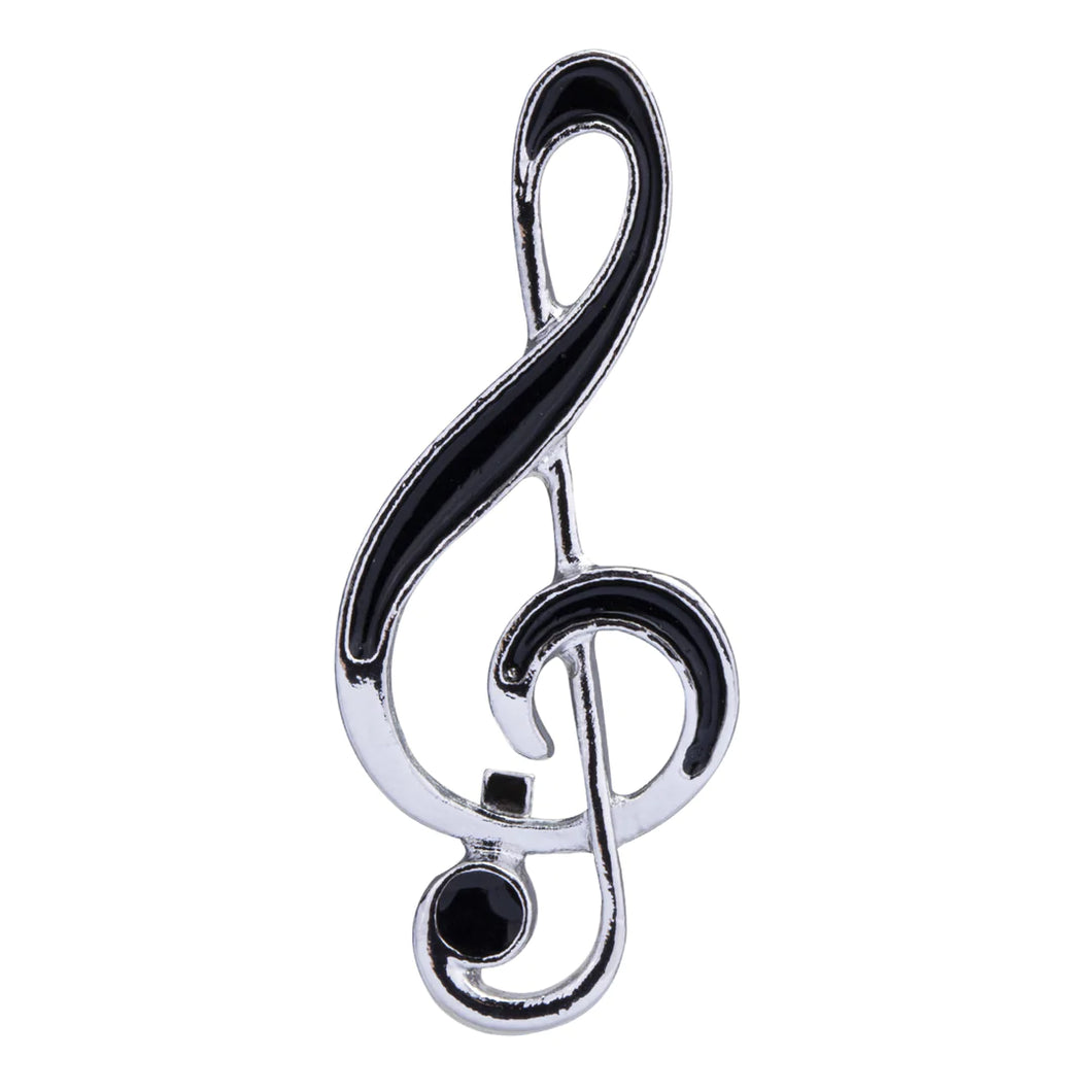 Black & Silver Music Note Enamel Pin Brooch