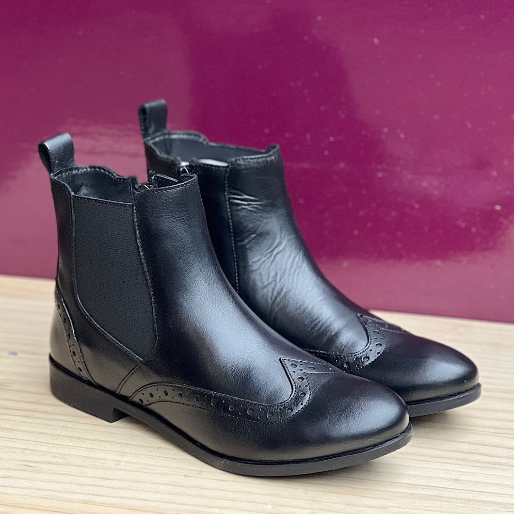 Black Leather Chelsea Style Ankle Boots