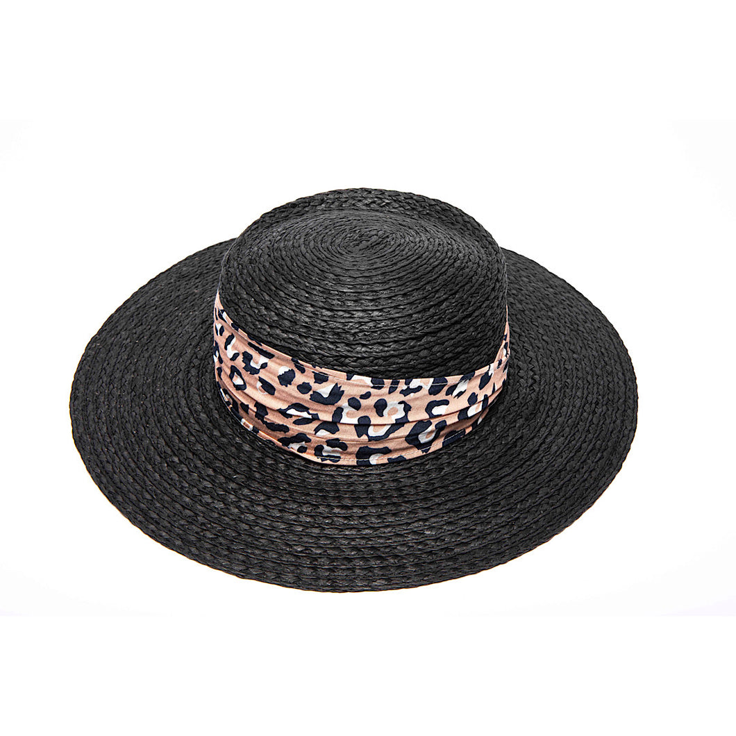 Ladies Black Hat with Leopard Band