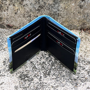 'Retro' Golfer Print Leather RFID Wallet (open)