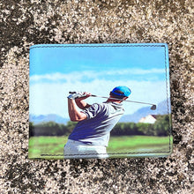 Load image into Gallery viewer, &#39;Retro&#39; Golfer Print Leather RFID Wallet (closed)
