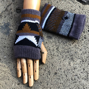 Fingerless Star Knitted Gloves | Black, Grey, White & Tan