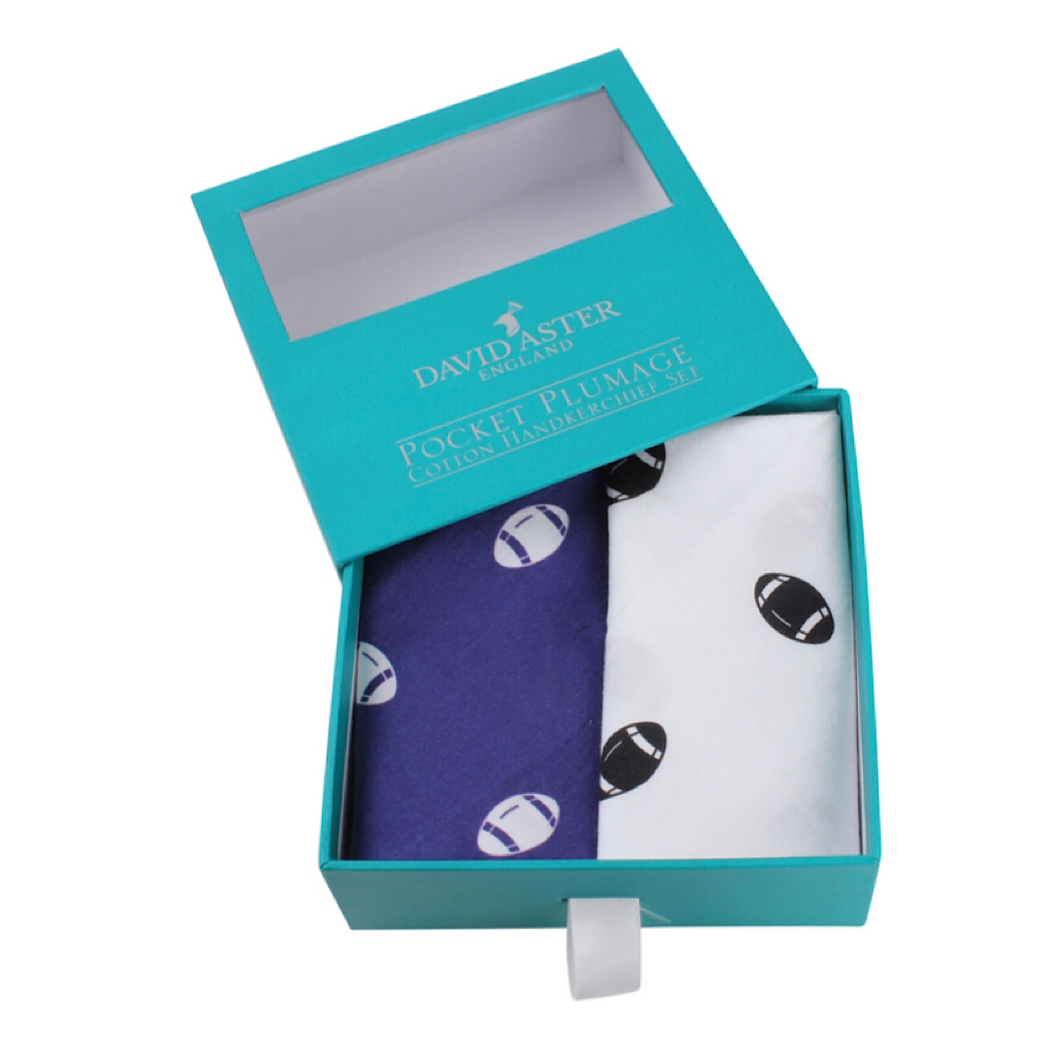 Blue & White Rugby Print Handkerchief Set