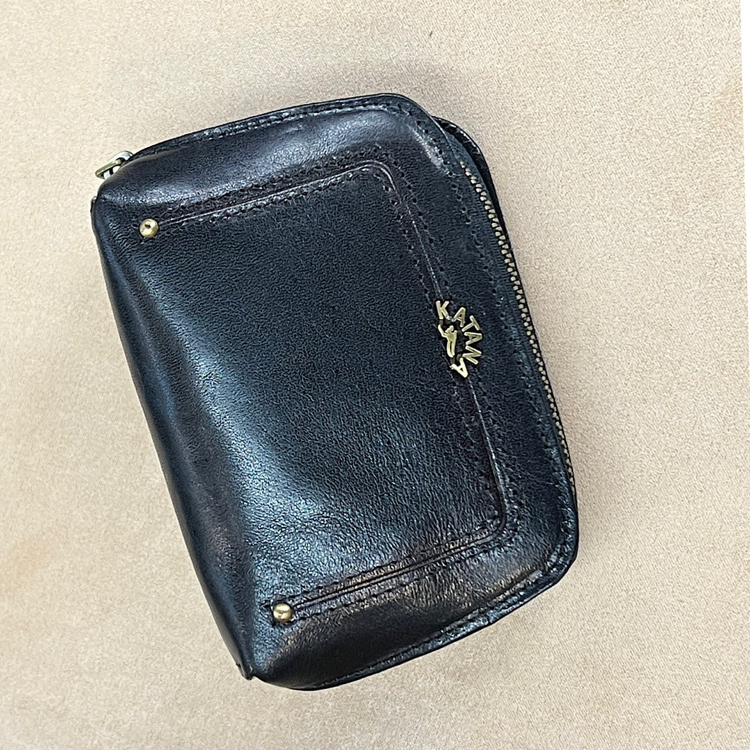Small Dome Shape Italian Leather Zip Round Purse | Navy