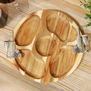 Round Acacia 5 Section Nibbles Board with Wine Handles