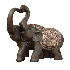 Pair of Resin Elephants Figurine with Trunk Raised