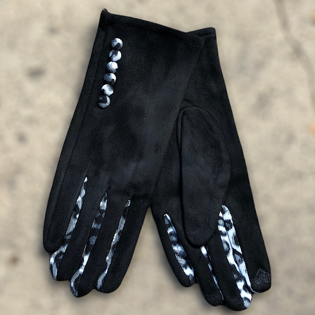Inbetweeners Animal Print Suedette Gloves | Black