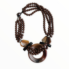 Load image into Gallery viewer, Triple Row Beaded &amp; Resin Disc Necklace | Mocha

