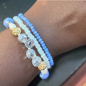 Gold & Blue Venus Semi Precious Stone & Crystal Elasticated Bracelet