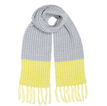 Load image into Gallery viewer, Waffle Knit &quot;Annabelle&quot; Scarf with Grey &amp; Lime Colour Blocked Contrast Ends
