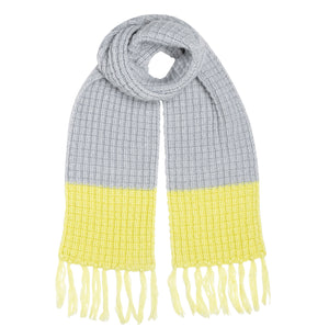 Waffle Knit "Annabelle" Scarf with Grey & Lime Colour Blocked Contrast Ends