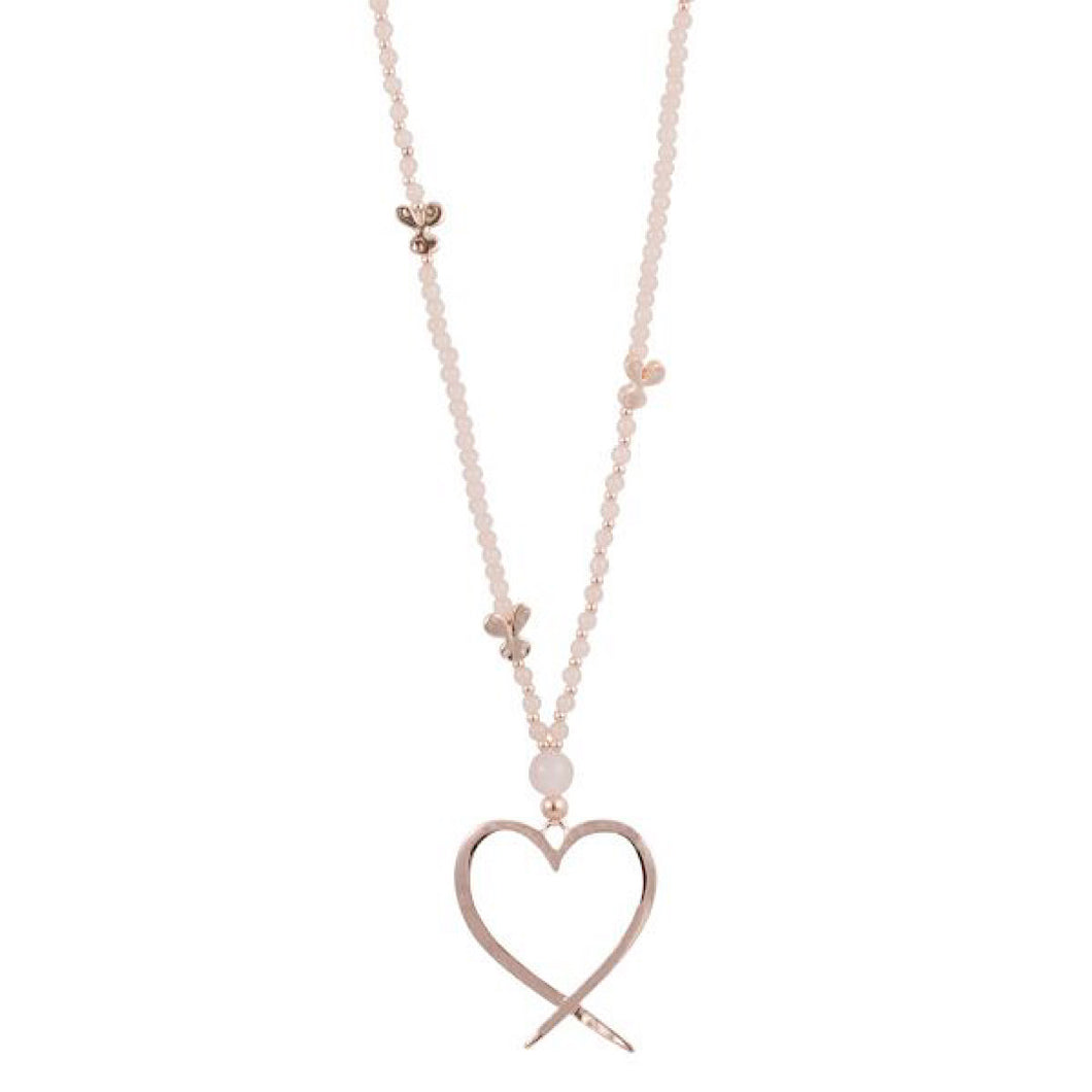 Rose Gold and Pink Semi-Precious Stone Butterfly and Heart Necklace