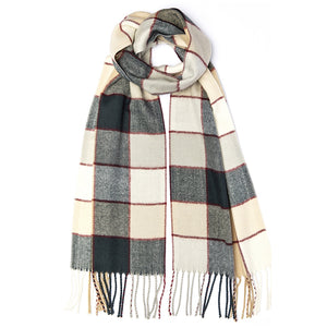 Men's Woven Check Scarf with Fringe