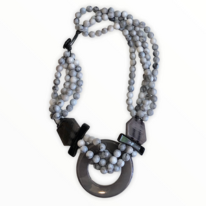 Triple Row Beaded & Resin Disc Neclace | Grey