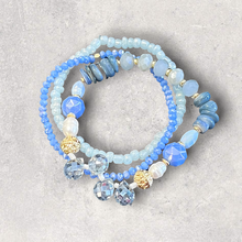 Load image into Gallery viewer, Gold &amp; Blue Venus Semi Precious Stone &amp; Crystal Elasticated Bracelet
