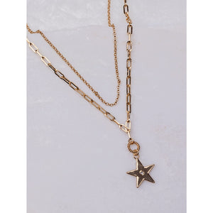 Gold Double Layered Necklace with Star Charm