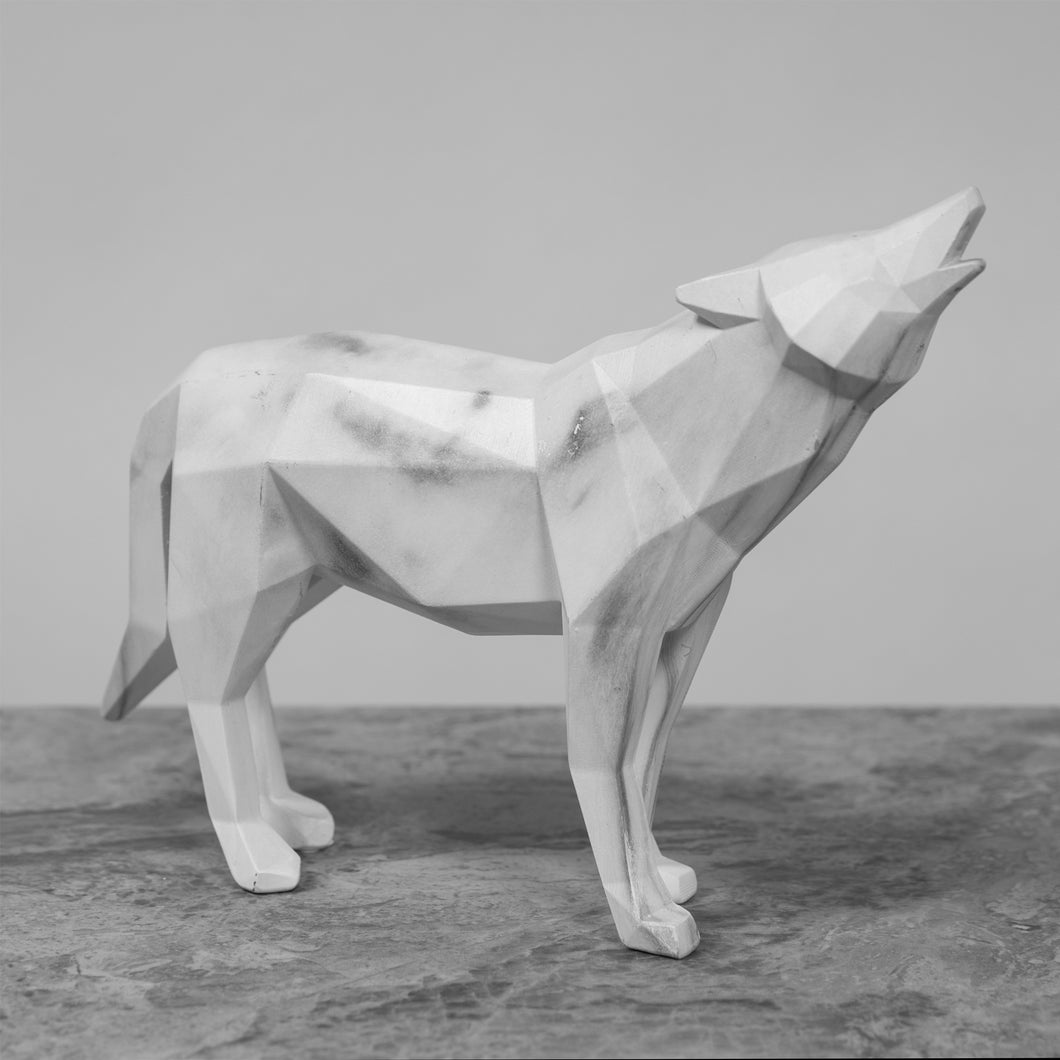 Marble Effect Howling Wolf Figurine