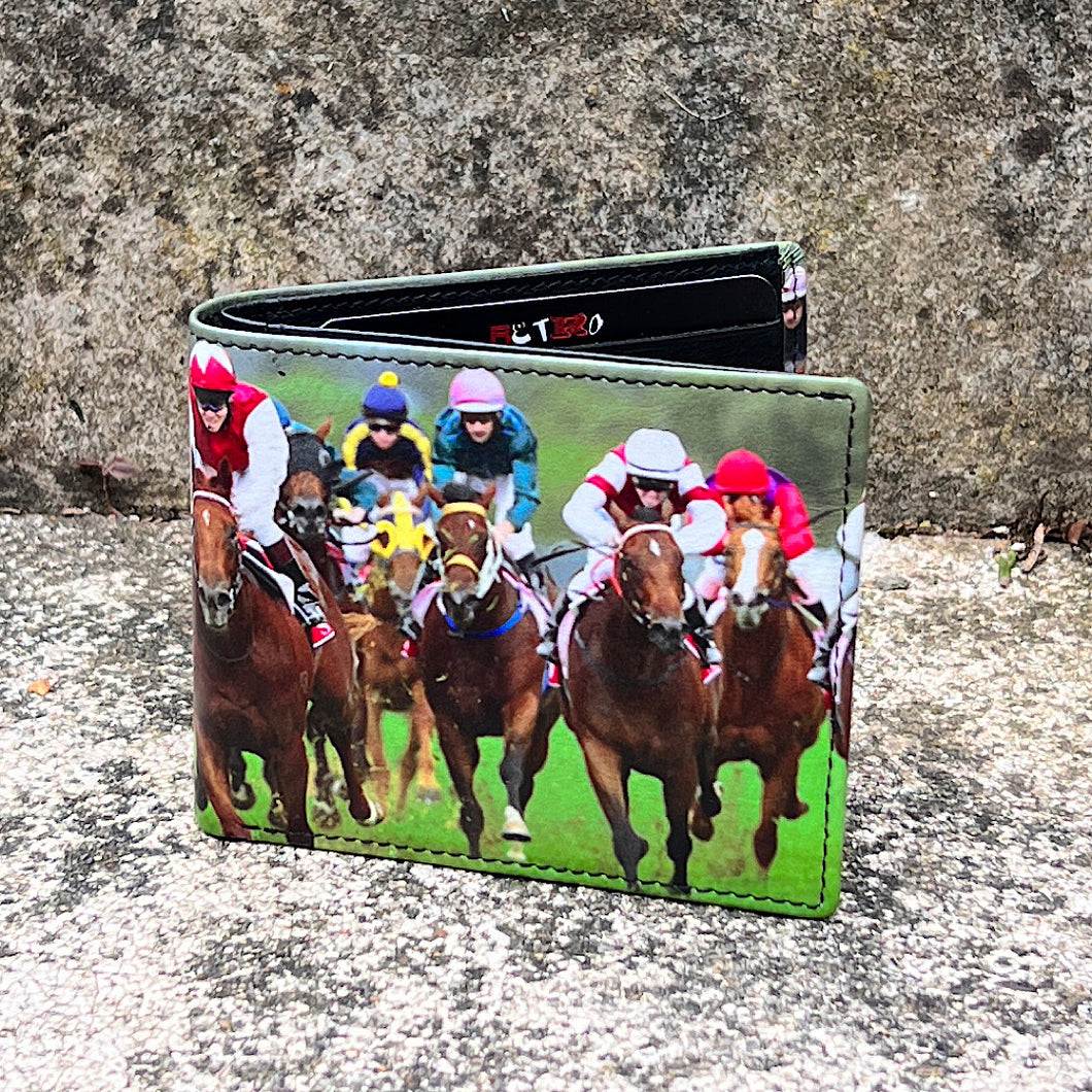 'Retro' Horse Racing Print Leather RFID Wallet