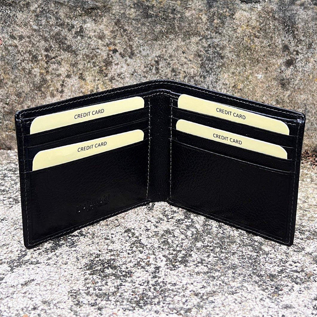 Gents Black Leather RFID Wallet By 'Oak' | 8 Card Slots (open)