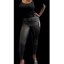 Load image into Gallery viewer, Slim Fit Leather Look Leggings with Gold Button Detail
