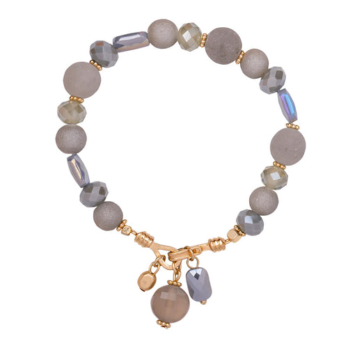 Grey & Gold 'Venus' Semi-Precious Stone Crystal Elasticated Bracelet