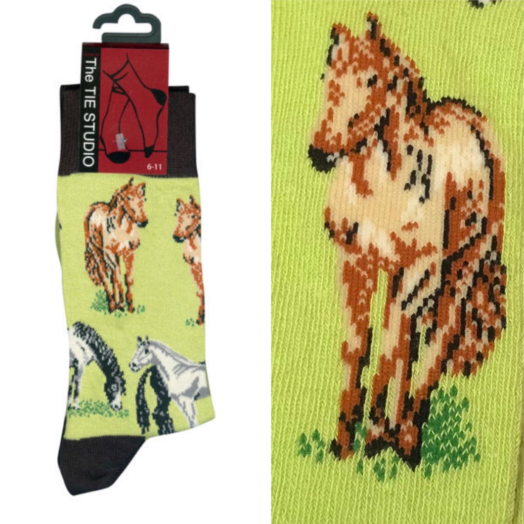 Horses On Light Green Pastures Socks