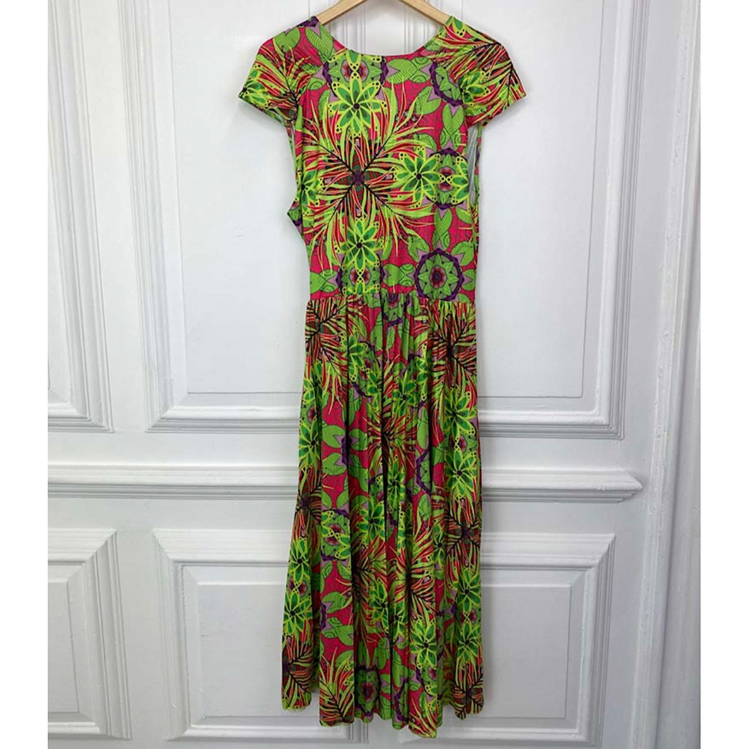 Lime Green Floral Wrap Around Dress