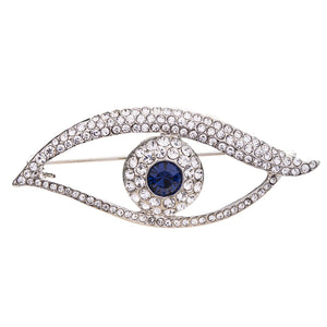 Silver & Crystal Blue Eyed Pin Brooch