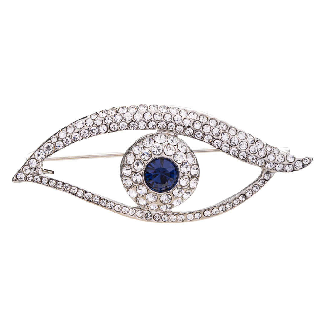 Silver & Crystal Blue Eyed Pin Brooch