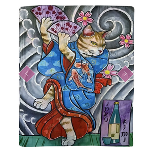 Japanese Cat Geisha Print Silk Scarf (open)
