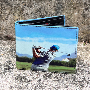 'Retro' Golfer Print Leather RFID Wallet