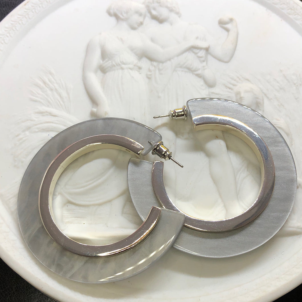 Silver Grey Resin Hoop Geometric Contemporary Stud Earrings