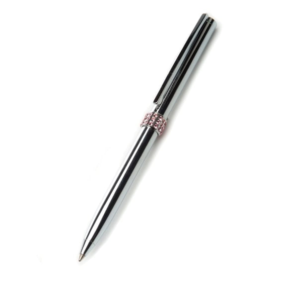 Chrome Ballpoint Pen with Pink Crystal