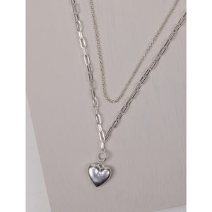 Silver Double Layered Necklace with Heart Charm