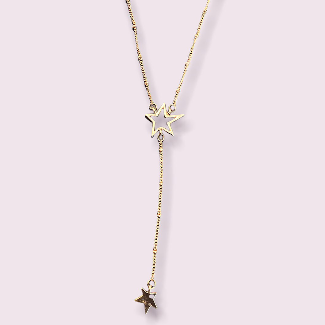 Gold Cut-Out Star and Star Drop Necklace