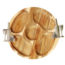 Load image into Gallery viewer, Round Acacia 5 Section Nibbles Board with Wine Handles
