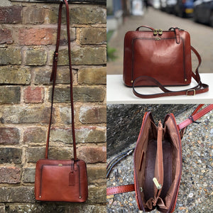 Cognac "Lia" Italian Leather Crossbody Bag (Collage)