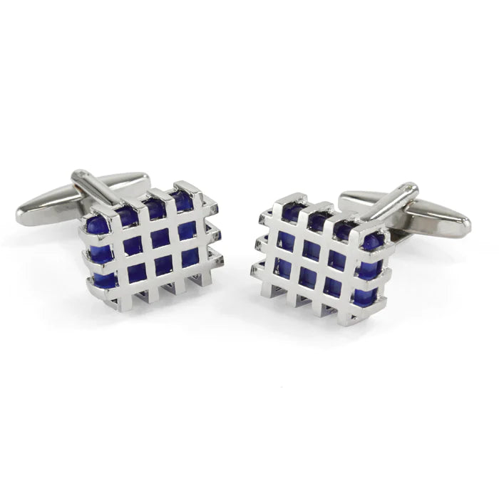 Silver Caged Blue Stones Cufflinks